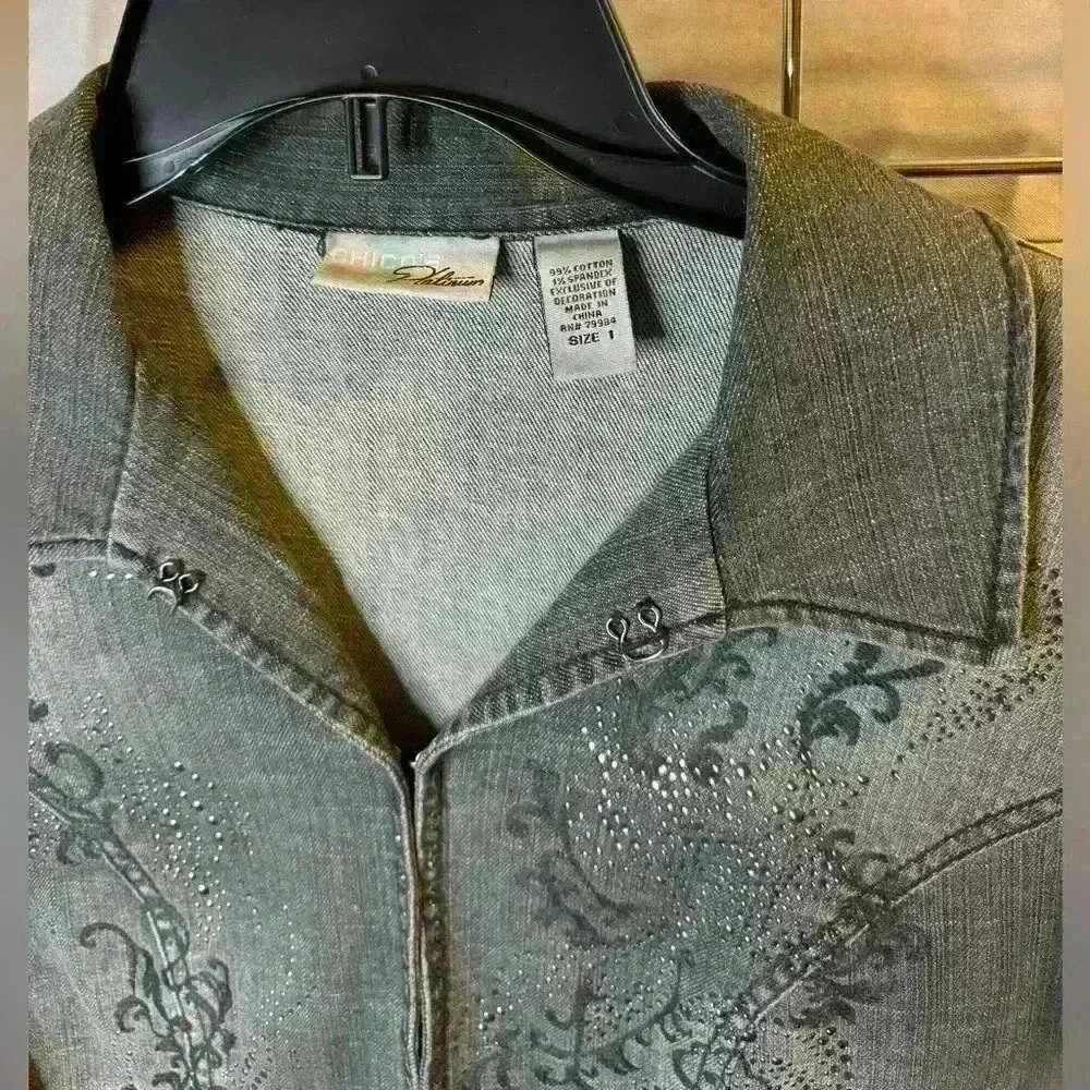 Chicos vintage distressed black denim jacket - Picture 2 of 8